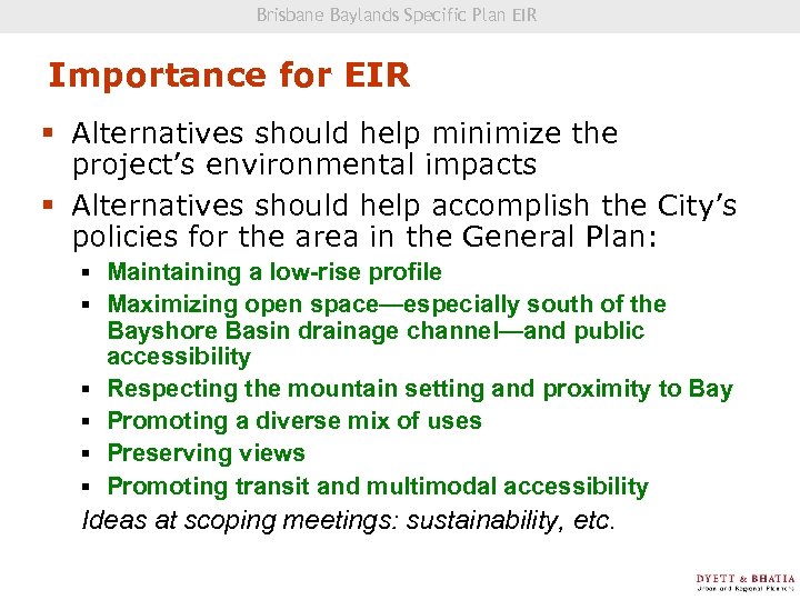 Brisbane Baylands Specific Plan EIR Community Visioning