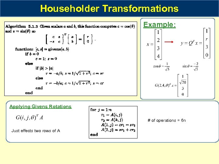 Householder Transformations Example DEF is called Householder matrix