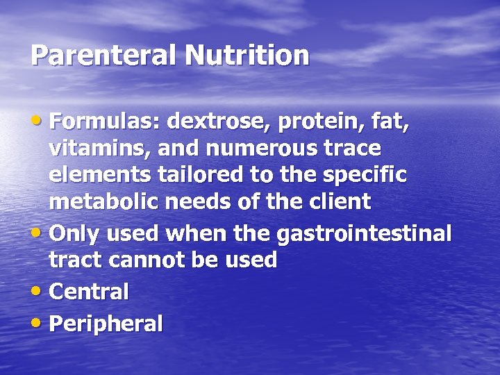 Infusion Therapy Parenteral Nutrition Formulas dextrose