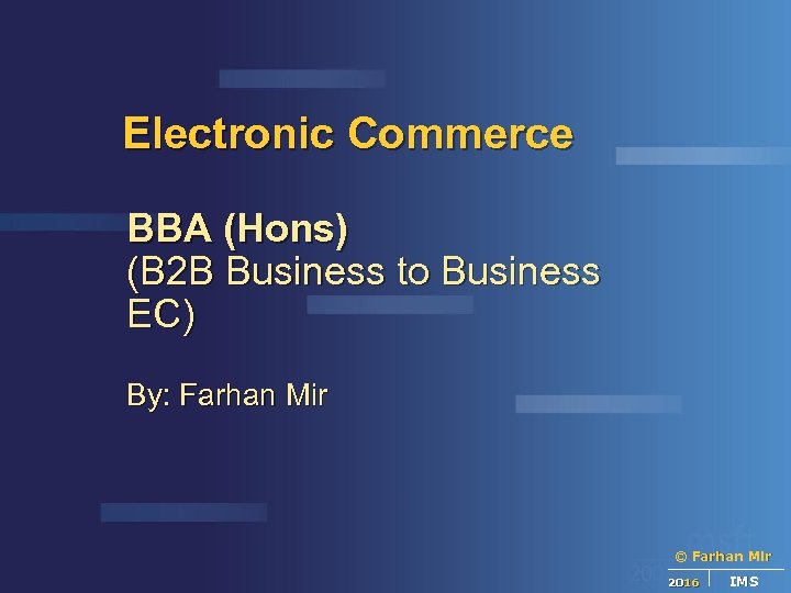 Electronic Commerce BBA Hons B 2 B Business