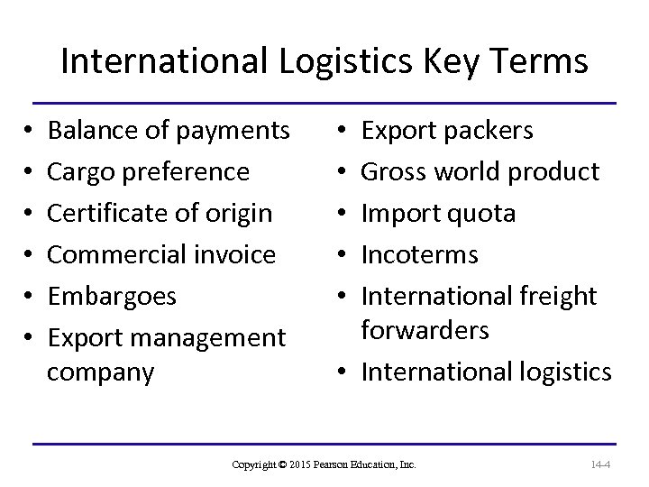 CHAPTER 14 International Logistics Learning Objectives