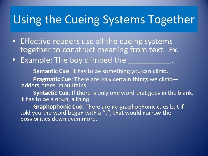 The Four Cueing Systems Semantic Graphophonic Syntactic Pragmatic