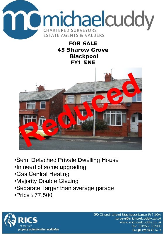 FOR SALE 45 Sharow Grove Blackpool FY 1