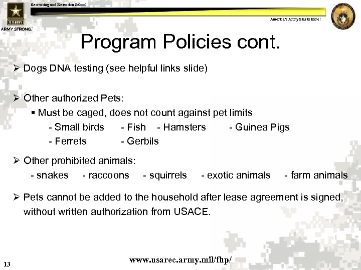 Recruiting and Retention School America s Army Starts Here