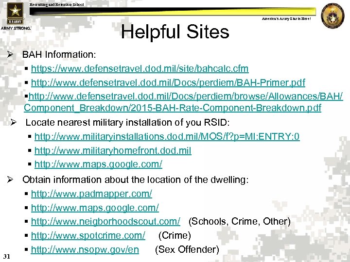 Recruiting and Retention School America s Army Starts Here