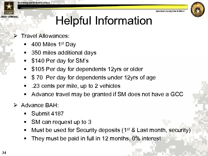 Recruiting and Retention School America s Army Starts Here