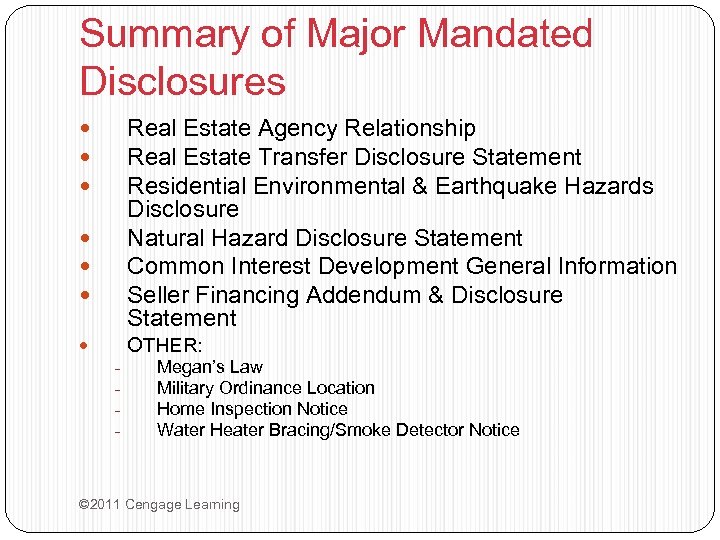 2011 Cengage Learning California Real Estate