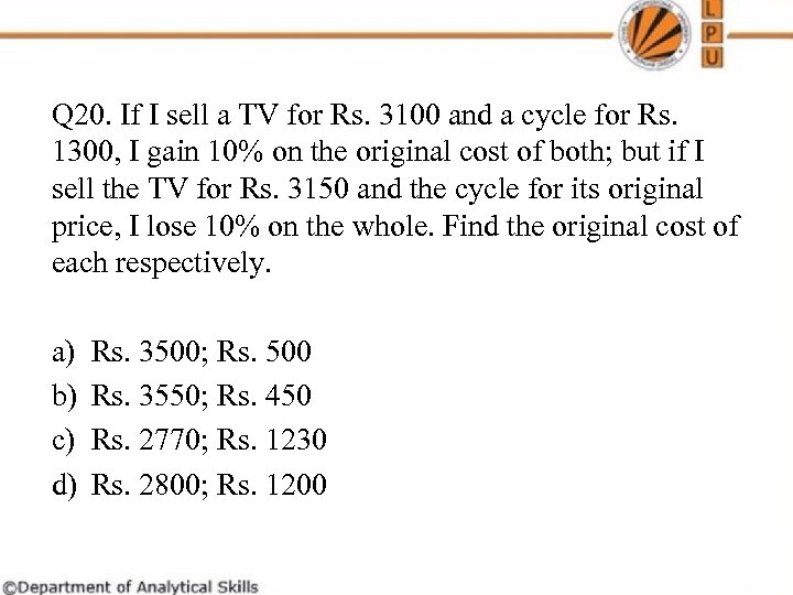 PROFIT AND LOSS Q 1 By selling