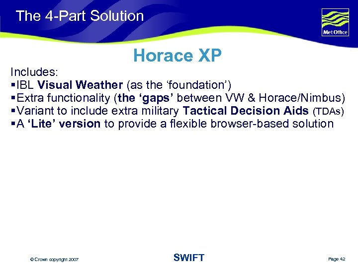 The SWIFT Project Horace XP Visual Weather