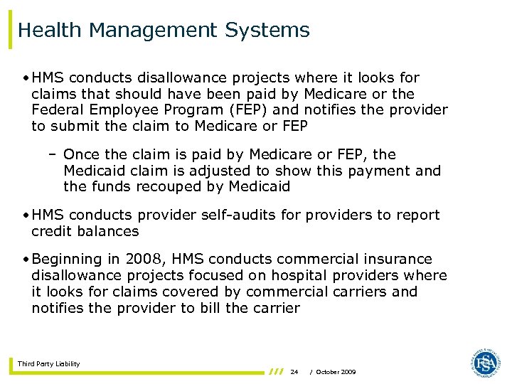Third Party Liability Presented by EDS Provider Field