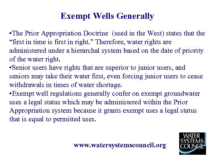Exempt Wells in the Courts Agencies and Legislatures