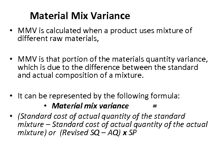 Standard Costing Variance Analysis Definitions
