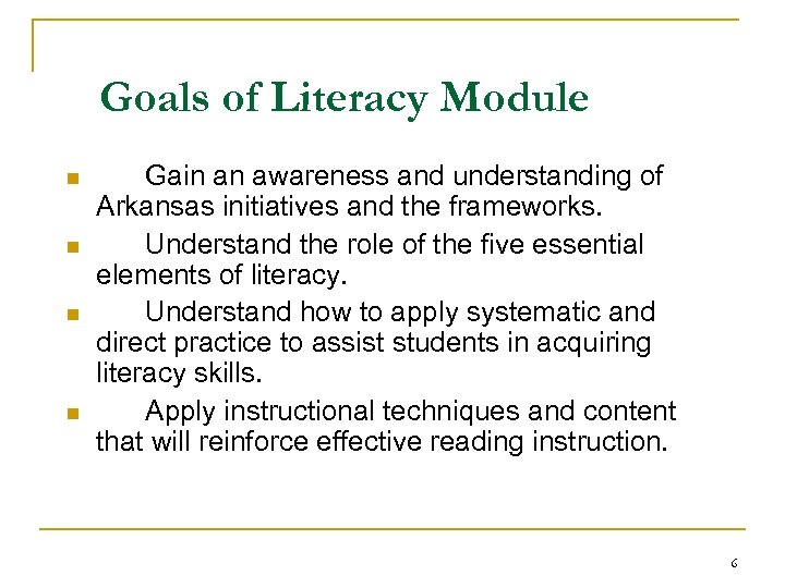 Literacy Paraprofessional Training Module Arkansas Department of Education