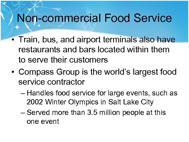 Food and Beverage HISTORY of the food