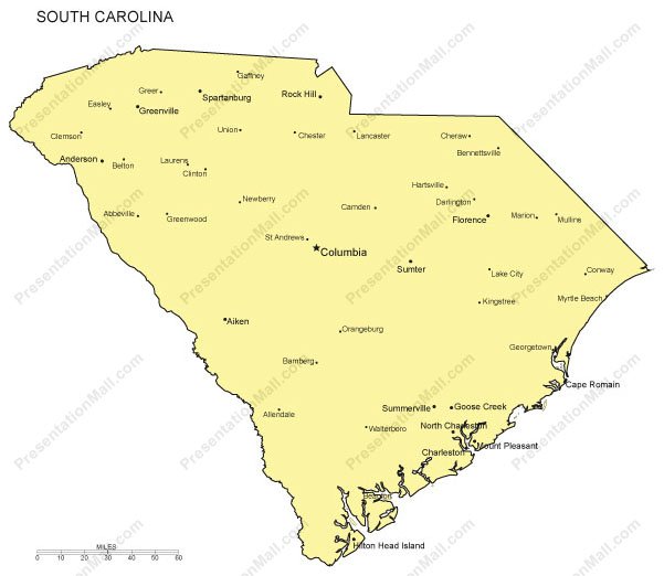 South Carolina PowerPoint Map Major Cities