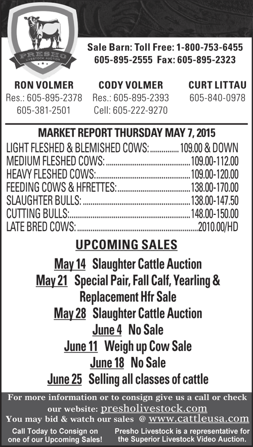 May 7, 2015 Slaughter Cattle Auction Presho Livestock