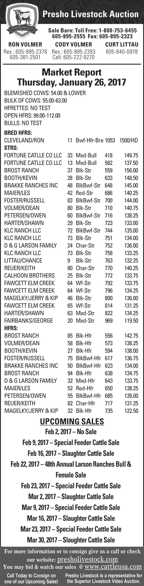 Jan 26, 2017 Special Feeder Cattle Sale Presho Livestock