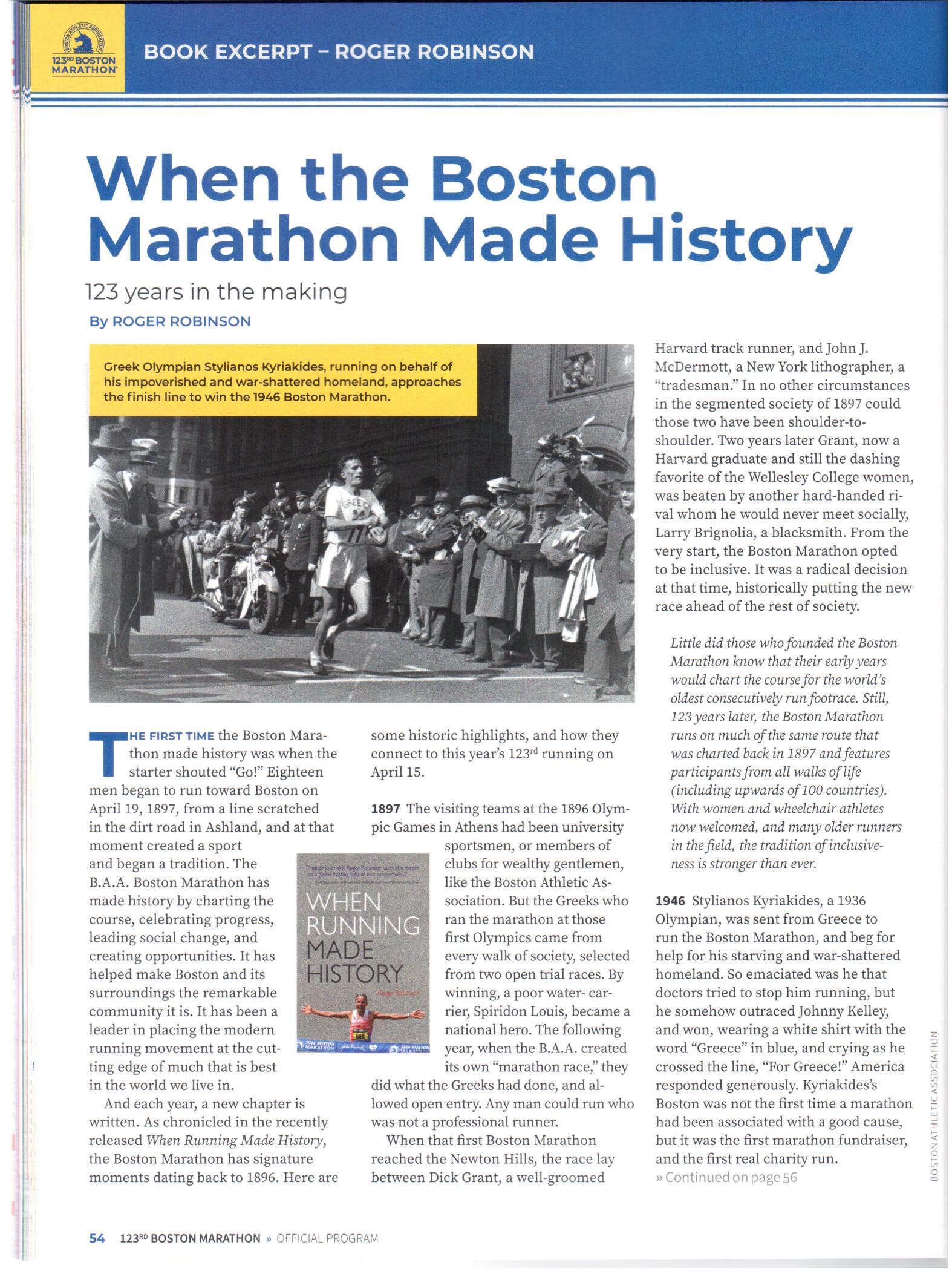 When Running Made History Featured in Boston Marathon Program