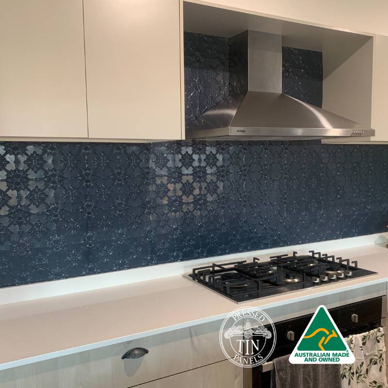 Clover Powder Coated Pressed Metal Kitchen Splashback Steel Pearl