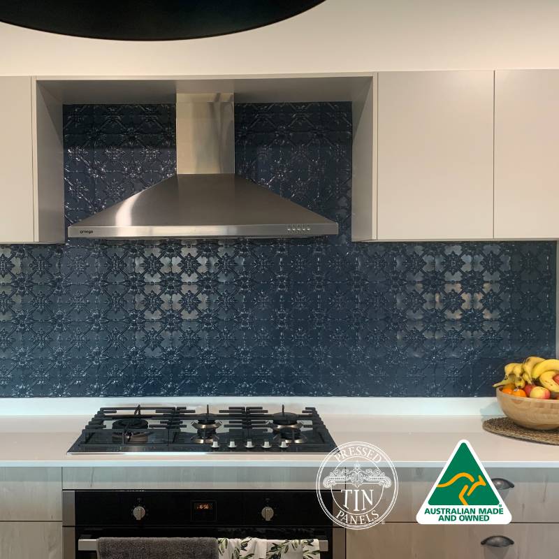 Clover Powder Coated Pressed Metal Kitchen Splashback Steel Pearl