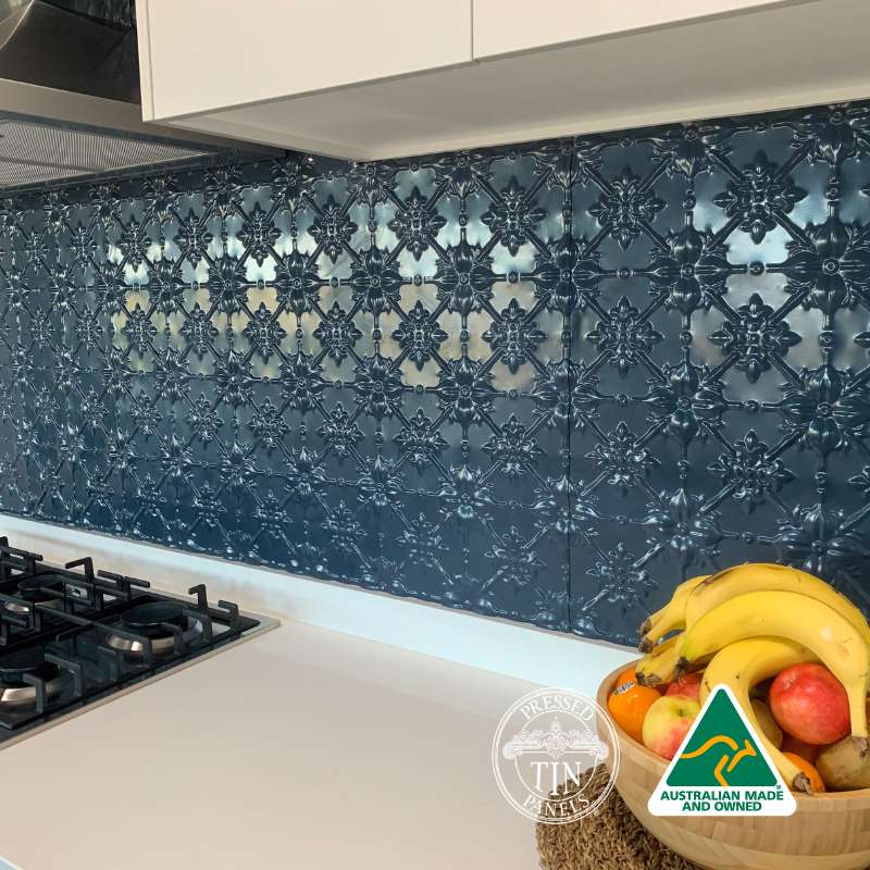 Clover Powder Coated Pressed Metal Kitchen Splashback Steel Pearl