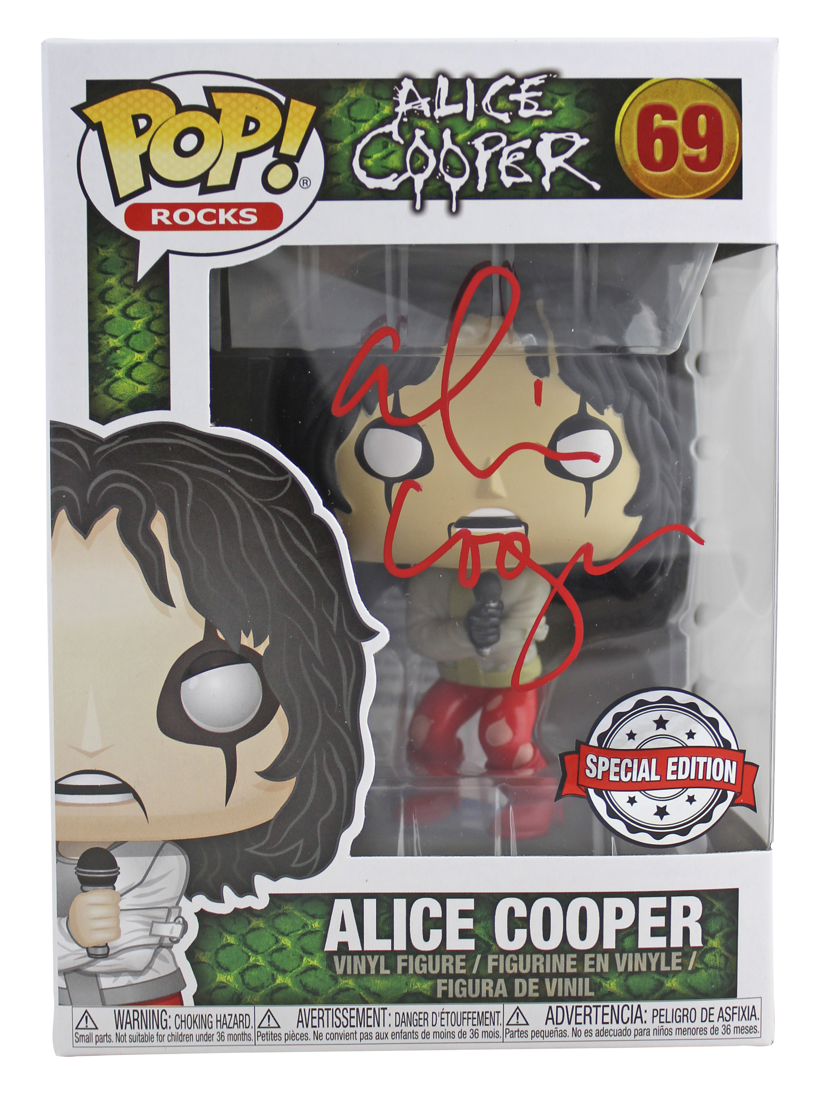 Alice Cooper Signed 69 Funko Pop Vinyl Figure w/ Red Signature BAS