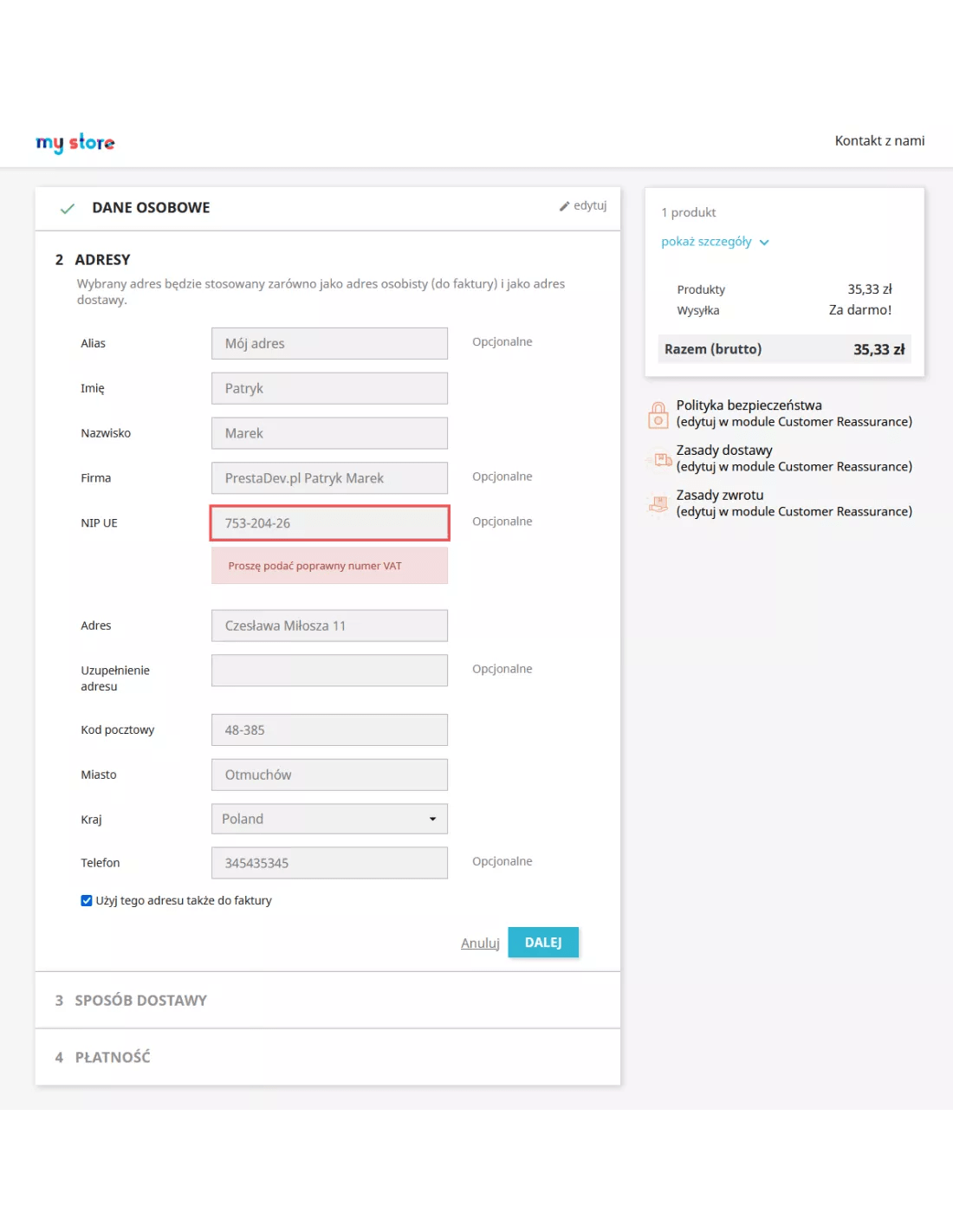 Checking the correctness of the NIP / VAT number for