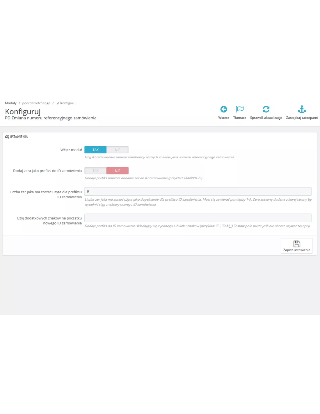 Changing the order reference number for 1.5.x 1.6.x 1.7.x PrestaDev.pl