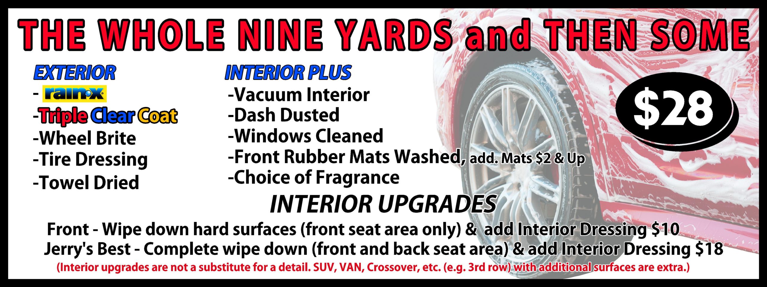 full serve menu Prestige Car Wash