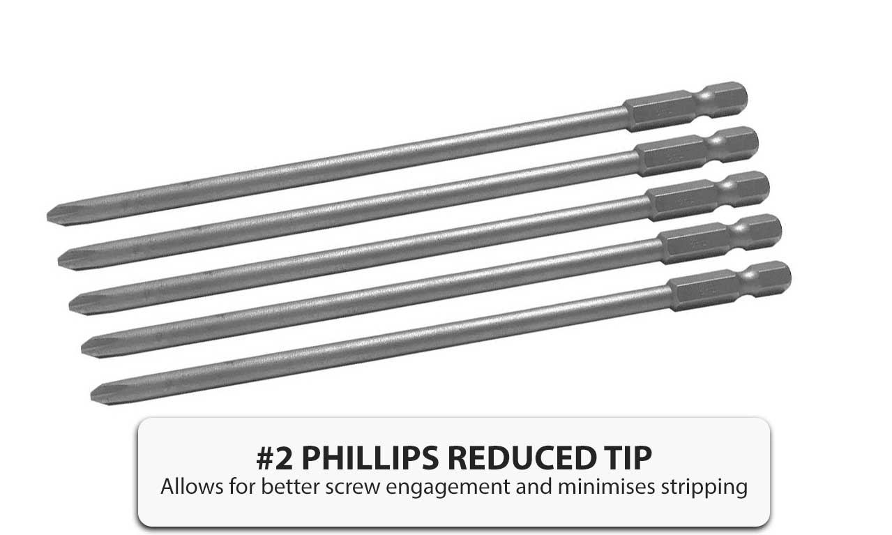 Milwaukee Collated Screw Gun Reduced 148mm Bits PH2 5 Pack Phillips Bit