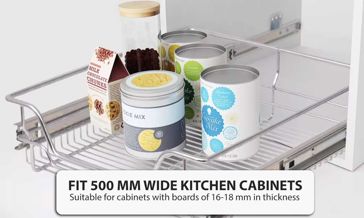 50CM Pull Out Wire Baskets Kitchen Pantry Storage Drawer Organizer