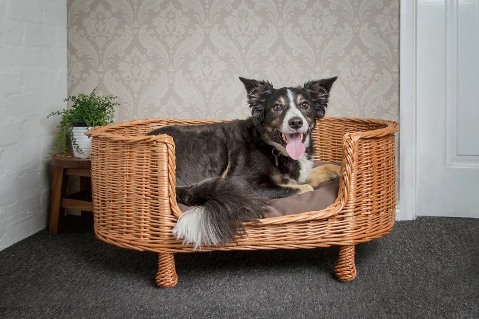 Prestige Wicker Dog Bed Sofa Basket Two Sizes Handmade Comfort