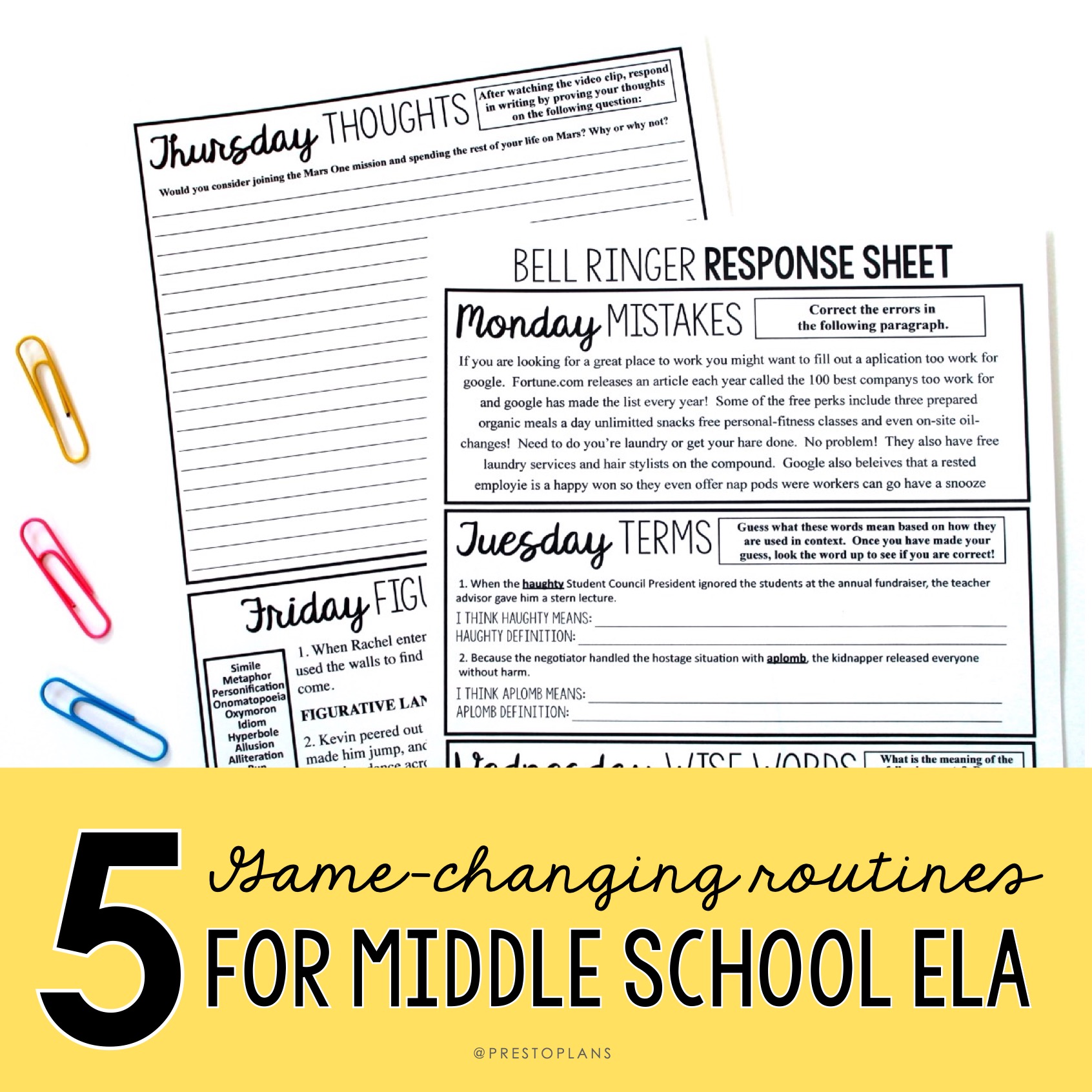 5 Game Changing Routines for Middle School ELA Presto Plans