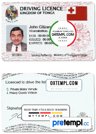 Tonga driver license download example in PSD format, fully editable