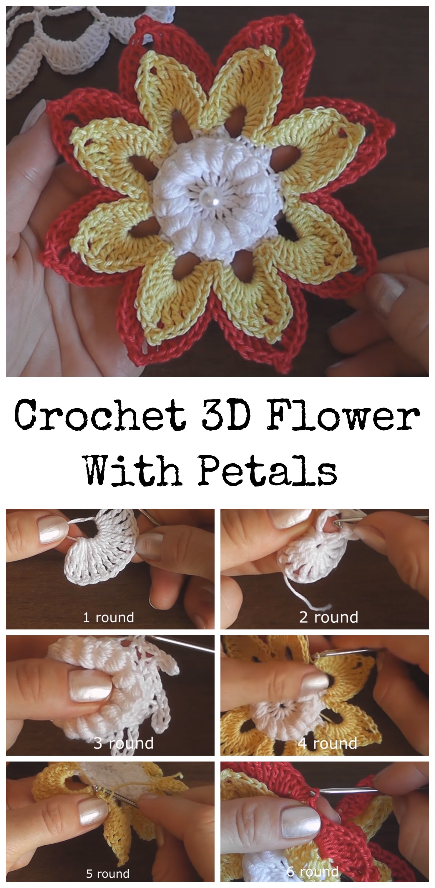 Crochet 3D Flower With Petals Pretty Ideas