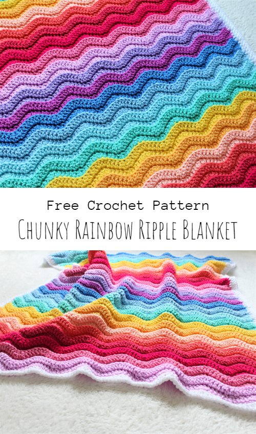 Crochet Chunky Rainbow Ripple Blanket