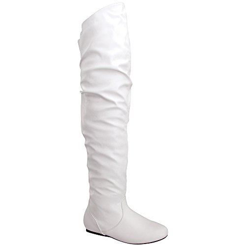 Top Moda JL21 Women’s Over The Knee Slouch Boots, ColorWHITE, Size7.