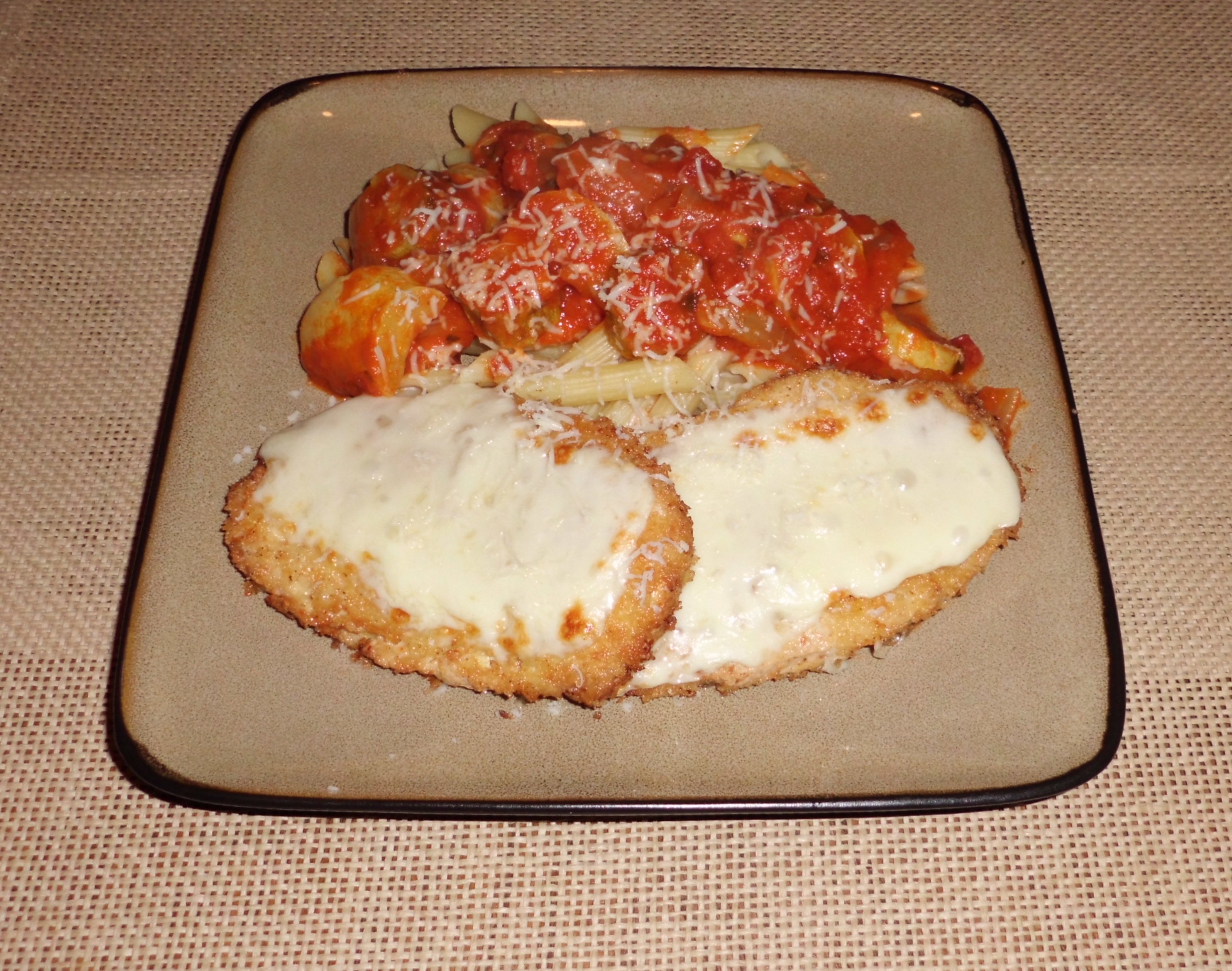 Pretty Veggie » Chicken Cutlet Parmesan with Pasta and Zucchini