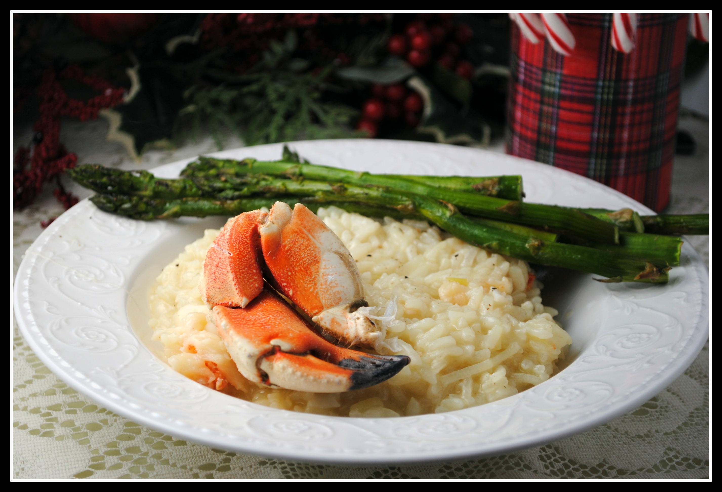 Buttery Lobster Risotto with Crab Claw and Asparagus + Weekly Menu