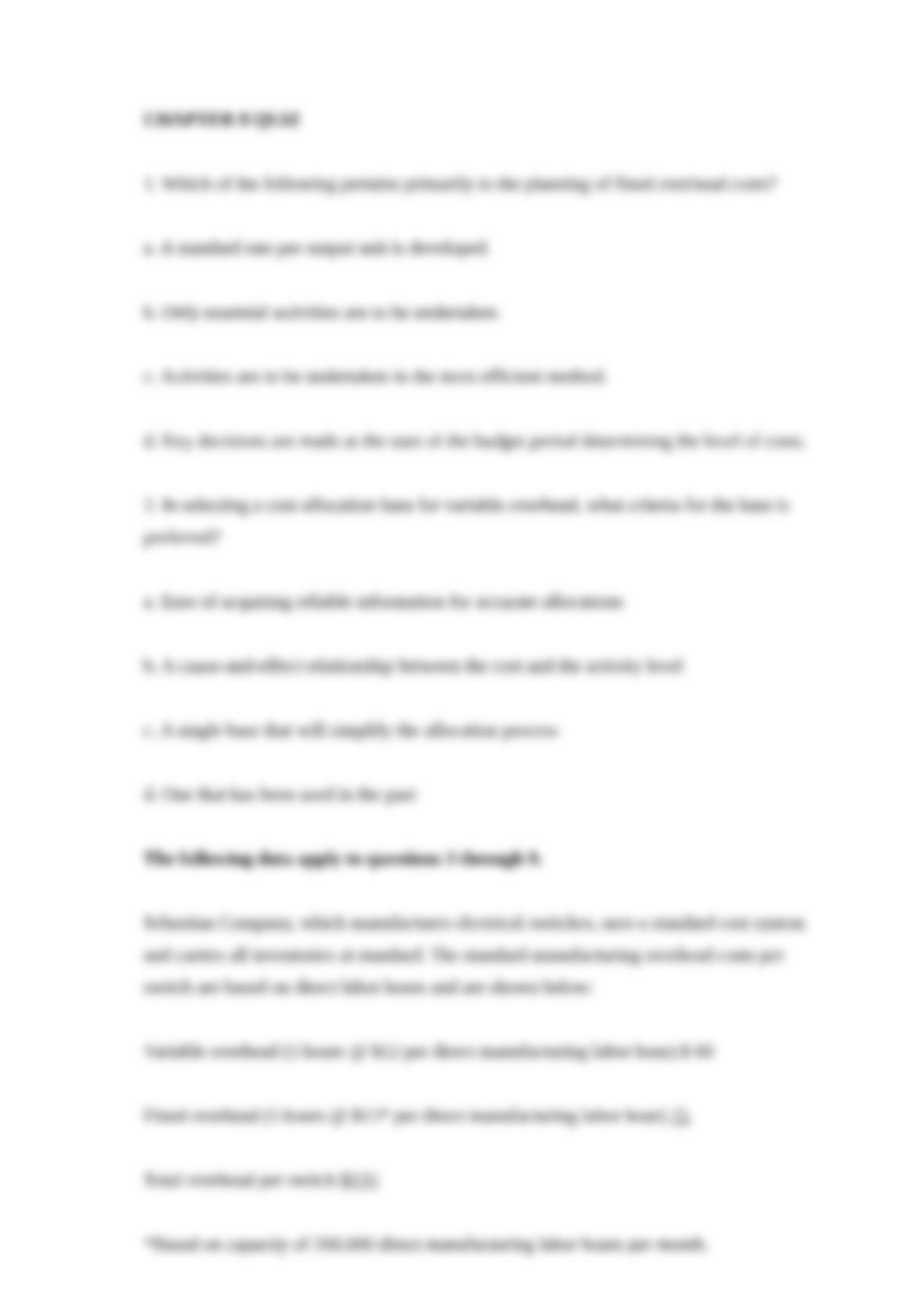 Cost Accounting 14th Edition Quiz Chapter 8 Get 24/7 Homework Help