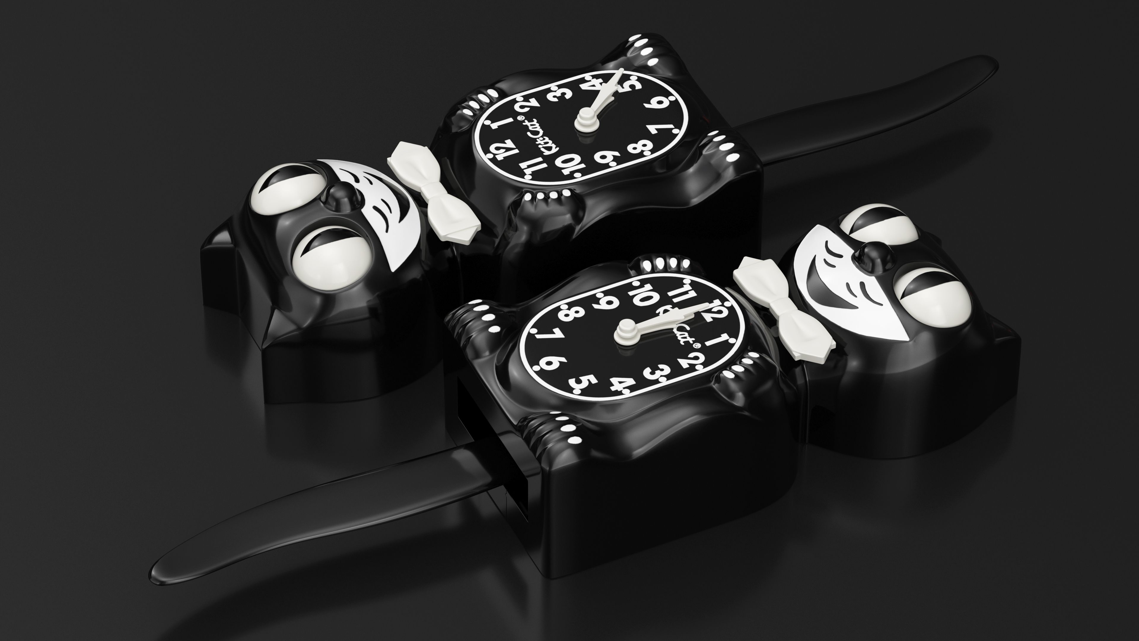 Classic Black Kit Cat Clock Rigged for Cinema 4D 3D Model 39 .c4d