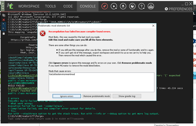 Code error beyond my repair. MCreator