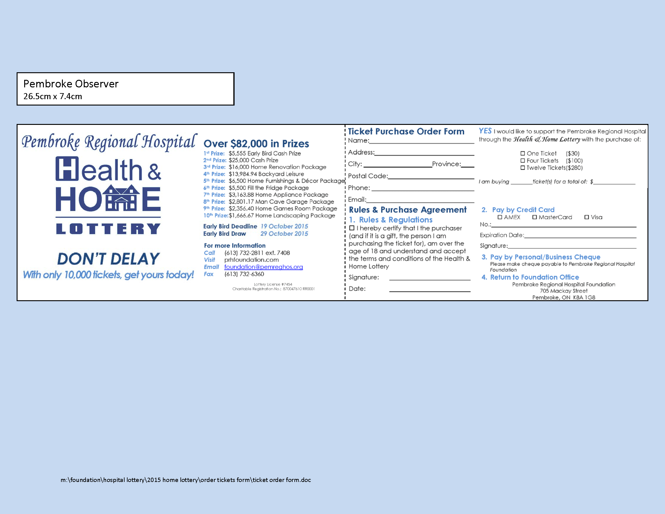 Health & Home Ticket Order Form Pembroke Regional Hospital Foundation