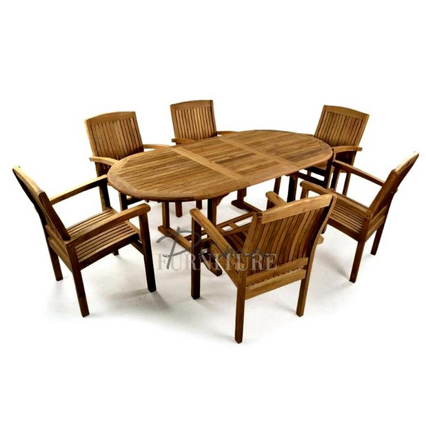 Adriel 6 Stackable Chairs Garden Extendable Dining Set Furniture Jepara Modern Teak Outdoor