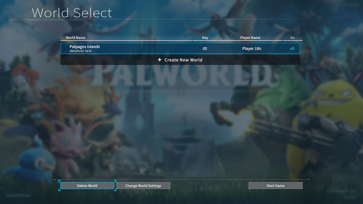 Palworld Delete World