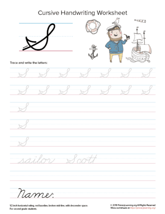 Cursive Uppercase S Worksheet | PrimaryLearning.Org