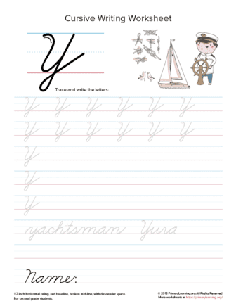 Cursive Uppercase Y Worksheet | PrimaryLearning.Org