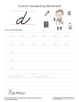 Lowercase Cursive D Worksheet | PrimaryLearning.Org