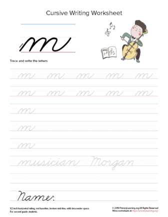 Lowercase Cursive M Worksheet | PrimaryLearning.Org
