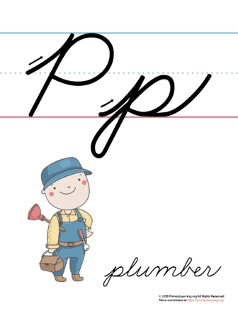 The Letter P In Cursive - Printable Poster | PrimaryLearning.org